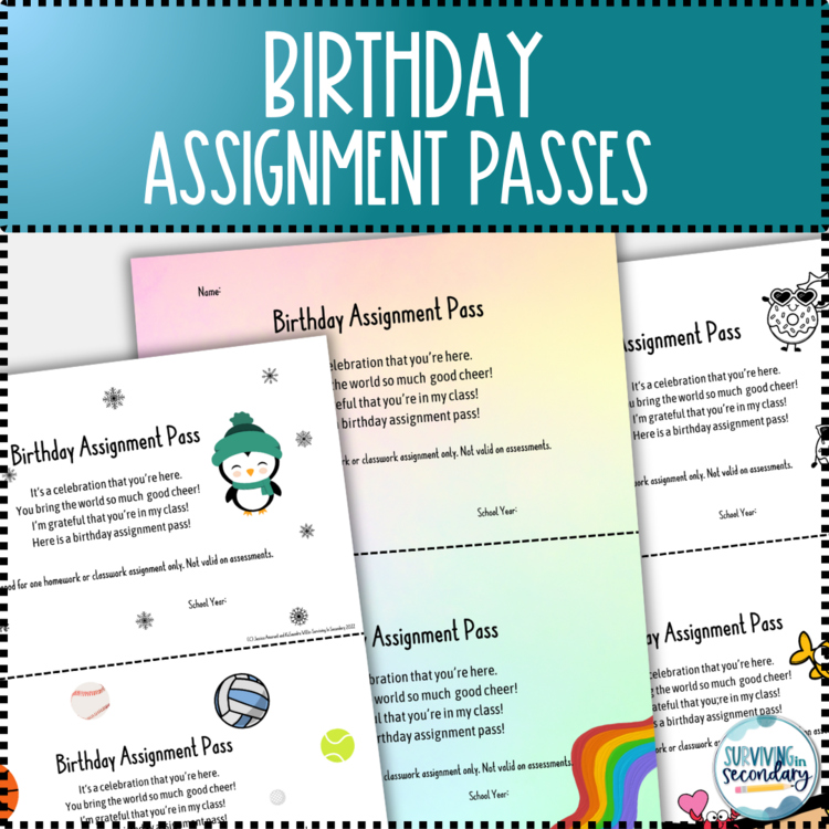 Student Birthday Assignment Passes & Incentives| Gifts | Rewards