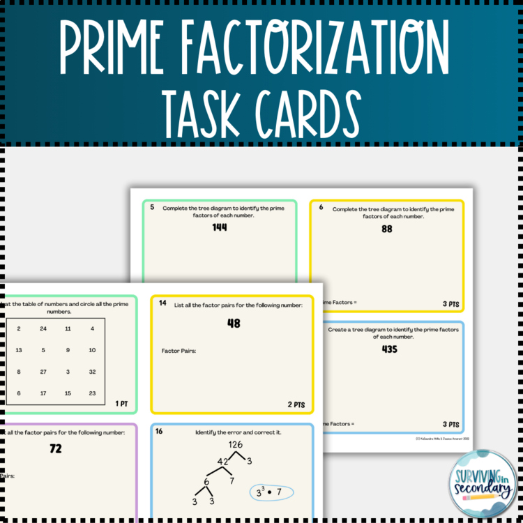 Prime Factorization Task Cards
