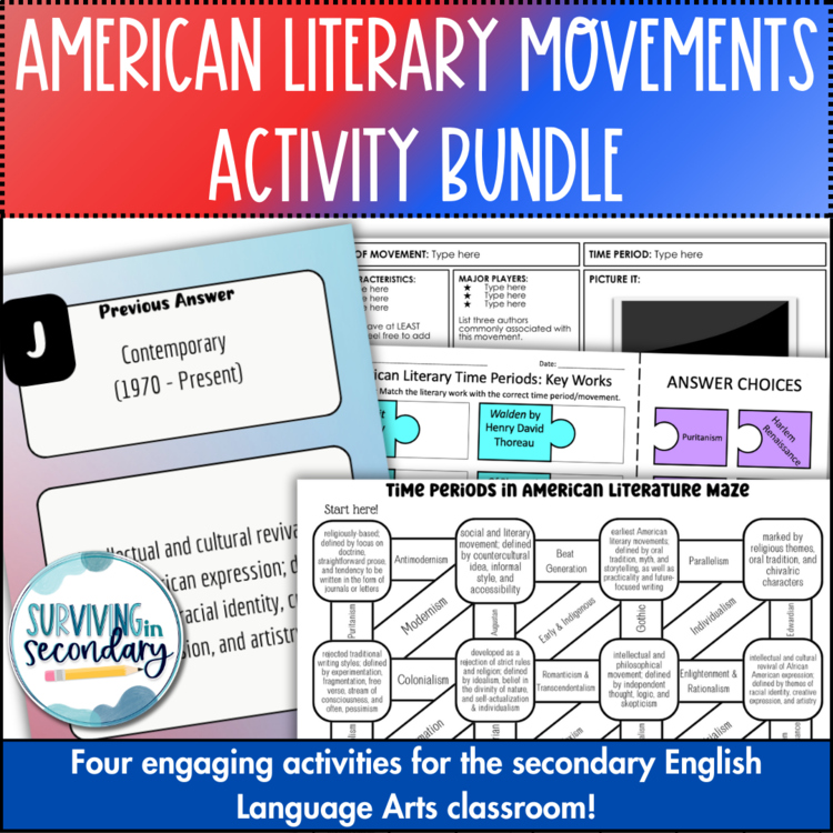 American Literary Time Periods BUNDLE - Activities to Teach Key Movements!