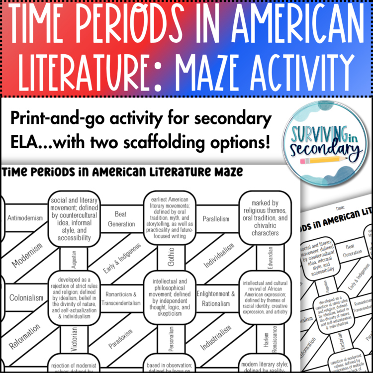 Time Periods in American Literature Maze - No-Prep English Language Arts Review!