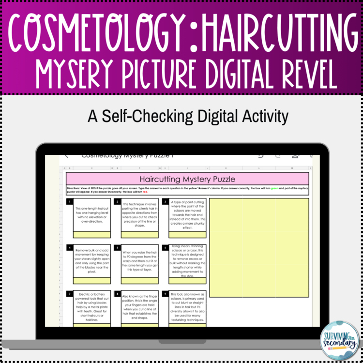 Cosmetology Haircutting Digital Resource Mystery Puzzle Worksheet