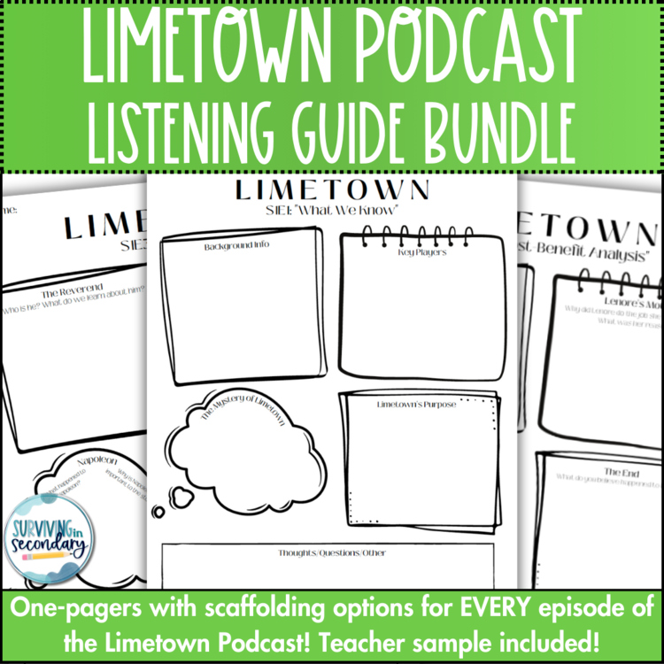 Limetown Season 1 Podcast Listening Guide BUNDLE - No-Prep Scaffolded One-Pagers