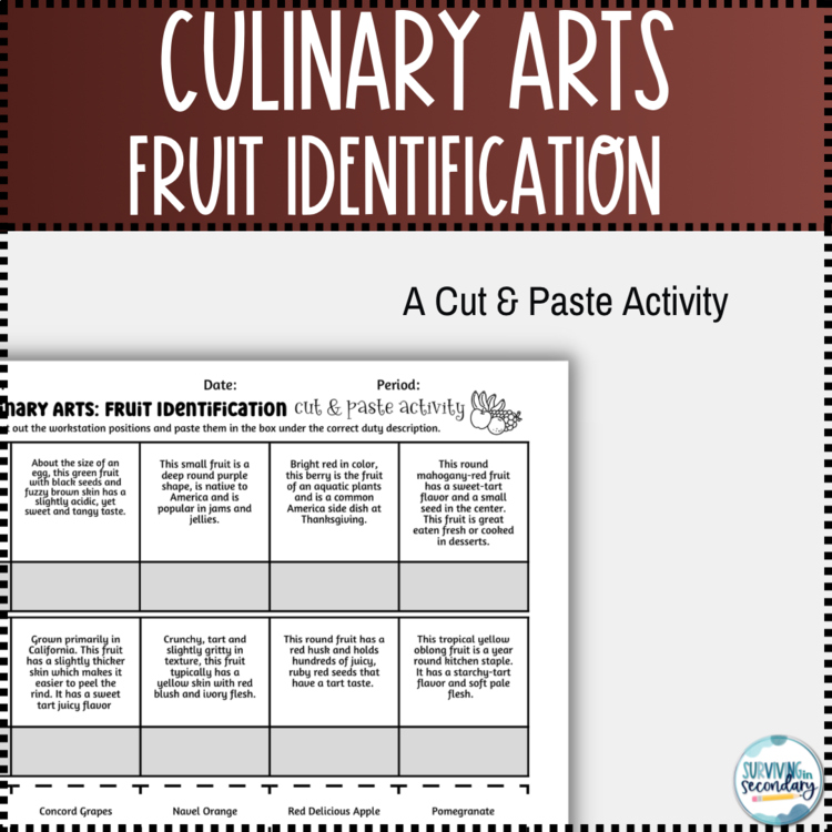 Culinary Arts Fruit Identification Cut & Paste Activity