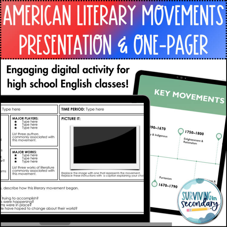 American Literature Movements & Time Periods - Digital One-Pager and Slideshow
