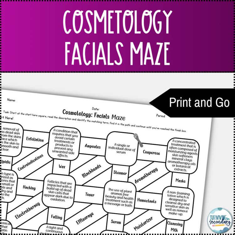 Cosmetology Facials Vocabulary Maze Worksheet