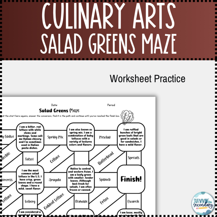 Culinary Arts Salad Greens Maze Worksheet