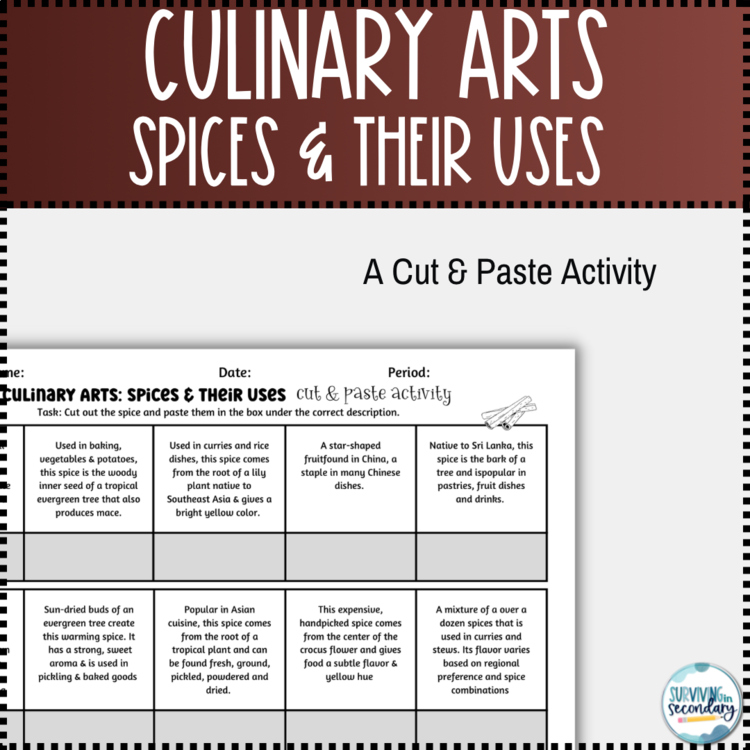 Culinary Arts Spices Cut & Paste Activity