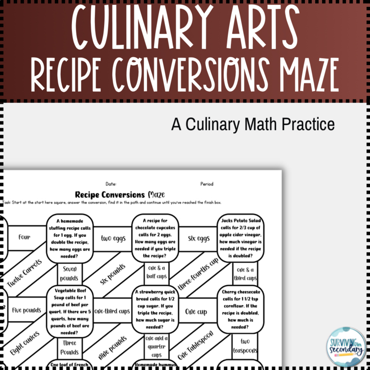 Culinary Arts Recipe Conversions Maze Worksheet