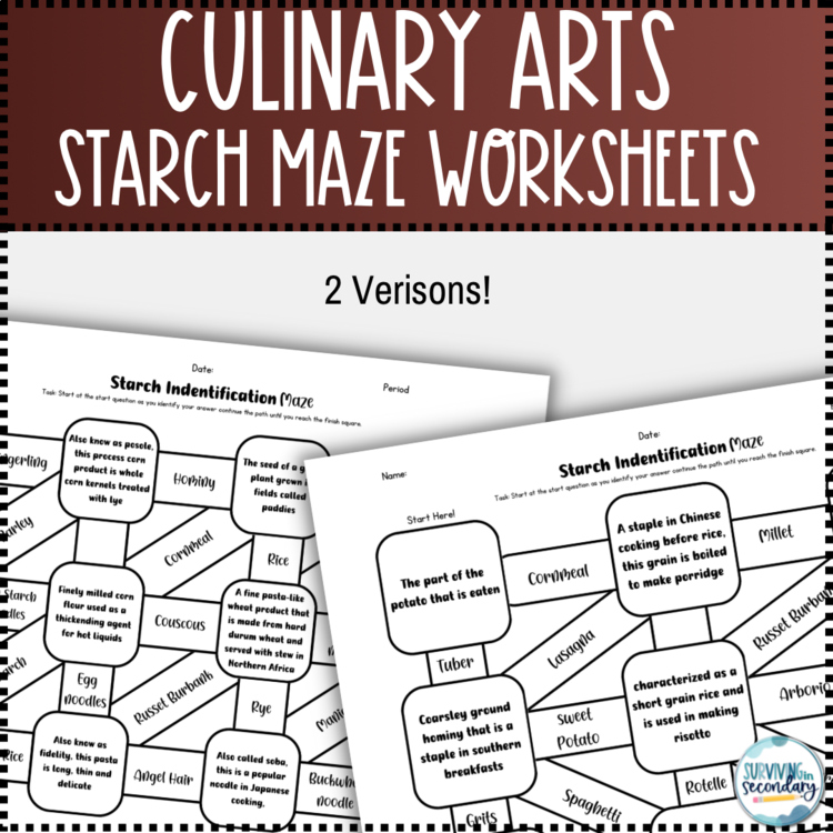 Culinary Arts Starch Identification Review Maze Worksheet