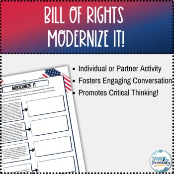 Bill of Rights Modernize It Writing Activity for U.S History/Gov, image 2