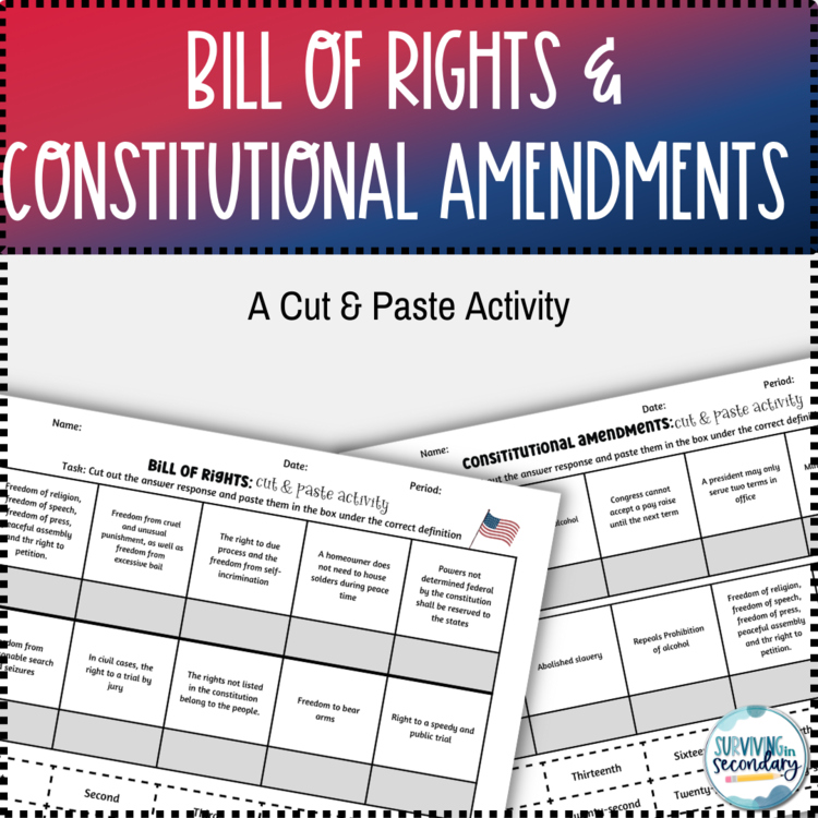 Bill of Rights & Constitutional Amendments Cut and Paste Activities