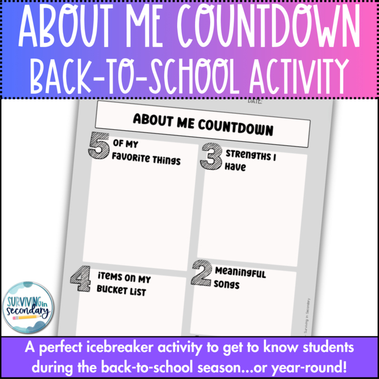 About Me Countdown - Back to School Ice Breaker Activity