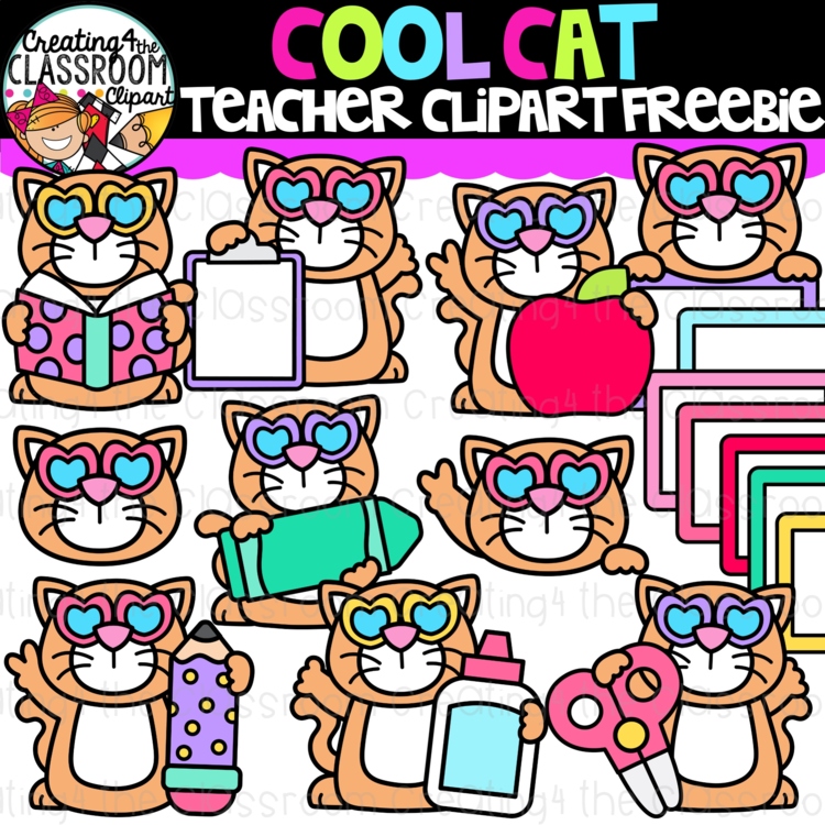 **New- Cool Cat Teacher Clipart Freebie {Teacher Clipart}