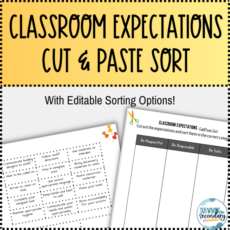 Back to School Classroom Expectations EDITABLE Cut and Paste Sort
