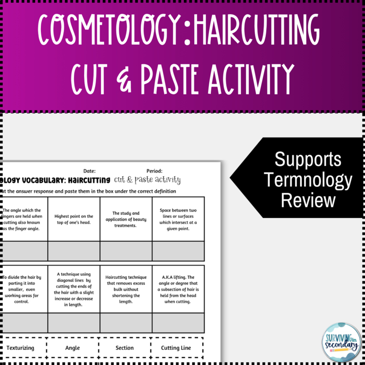 Cosmetology Haircutting Vocabulary Cut and Paste Activity