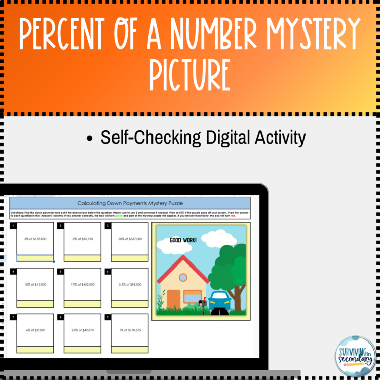 Finding Percent of a Number Mystery Picture Digital Activity