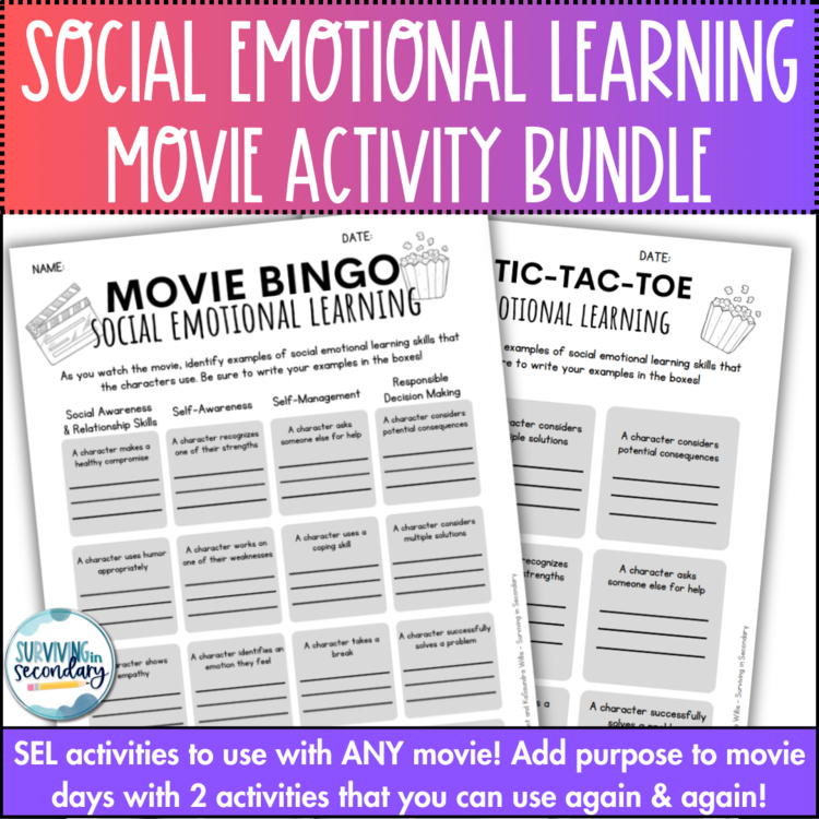 Social-Emotional Learning Movie Activity Bundle - Teach SEL Skills with ANY Film