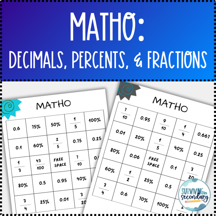 Math Bingo Decimals, Percents and Fractions Game Review