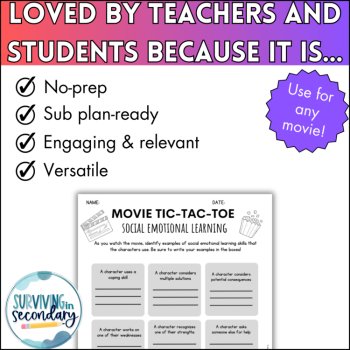 Social Emotional Learning Tic-Tac-Toe Boards - SEL Viewing Guide for ANY Movie!, image 3