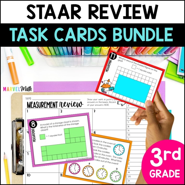 3rd Grade Math TEKS STAAR Review Task Card Bundle - Print