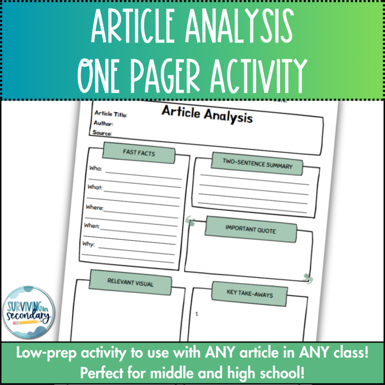 Article Analysis One-Pager - Works with ANY ARTICLE in ANY CLASS!