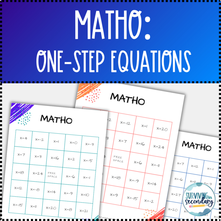 MATHO Math Bingo One-Step Equation Bingo with digital call card