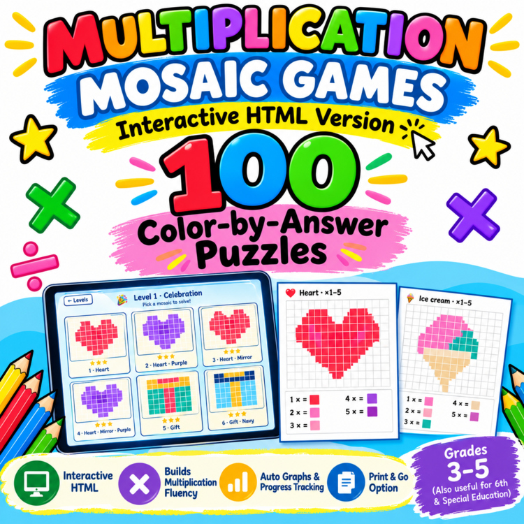 Multiplication Mosaic Games – Html education game | 100 Color-by-Answer