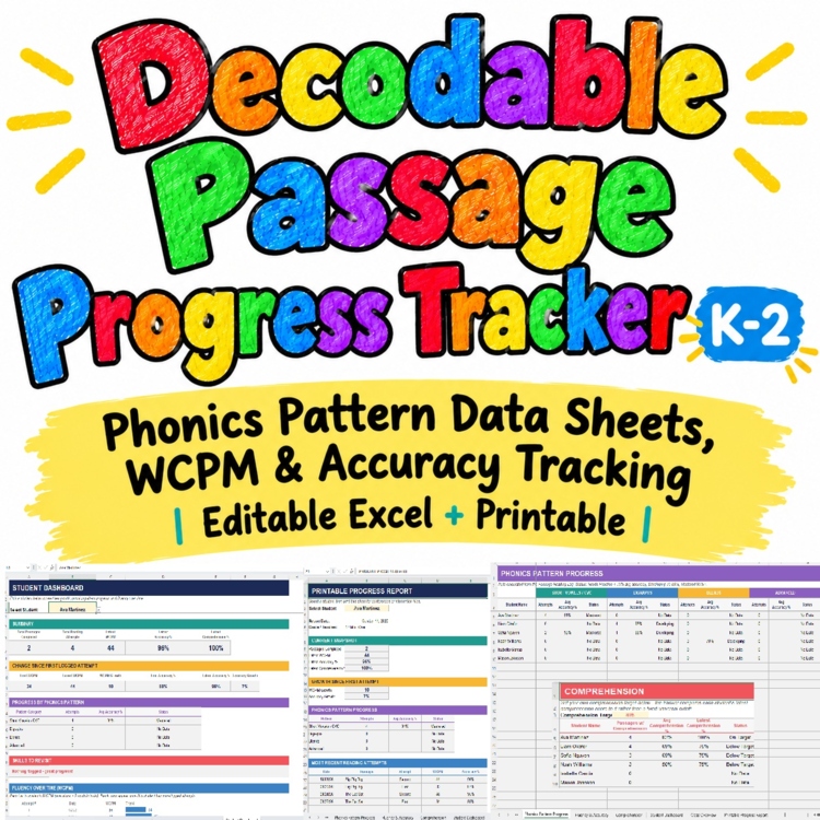 K-2 Decodable Passage Progress Tracker Phonics, Fluency & Comprehension  Excel
