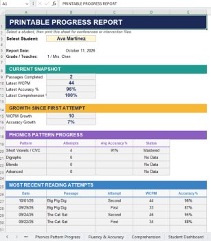 K-2 Decodable Passage Progress Tracker Phonics, Fluency & Comprehension  Excel, image 3