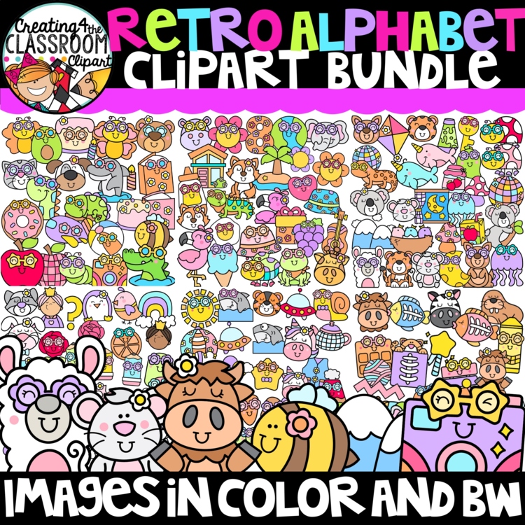 Retro Alphabet Clipart Bundle | Beginning Sounds clipart