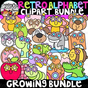 Retro Alphabet Clipart Bundle | Beginning Sounds clipart, image 2