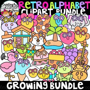 Retro Alphabet Clipart Bundle | Beginning Sounds clipart, image 3