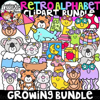 Retro Alphabet Clipart Bundle | Beginning Sounds clipart, image 4