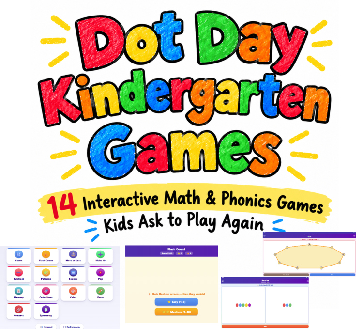 Dot Day Kindergarten Games: 14 Interactive Math & Phonics Games Kids Ask to Play