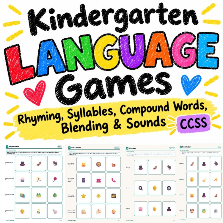 Kindergarten Language Games | Print-and-Go | Rhyming, Syllables, Compound Words