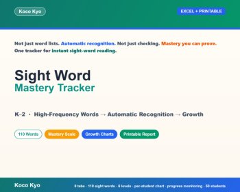 Sight Word Mastery Tracker K–2 | Excel + Google Sheets + PDF, image 4