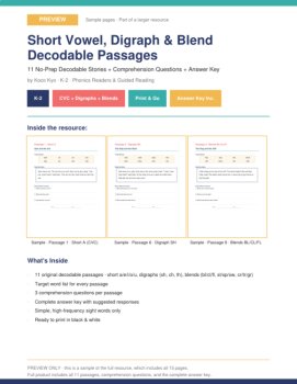 Short Vowel, Digraph & Blend Decodable Passages | No-Prep Phonics Reading K-2, image 2