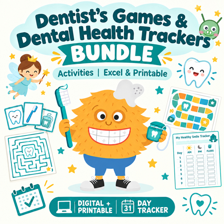 Dentist's Games & Dental Health Trackers BUNDLE | Activity | Excel & Printable