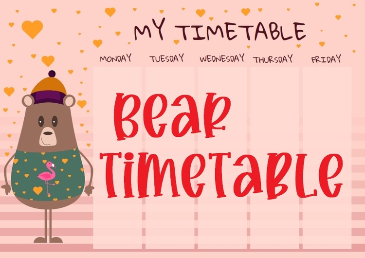 School Timetable, Bear Timetable Cute timetable for kids