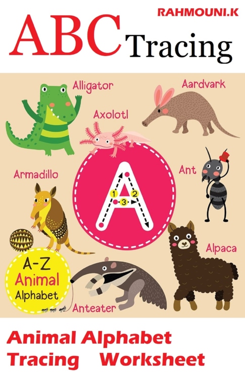 ABC, Alphabet Tracing Worksheet, Animal Alphabet Tracing Worksheet.