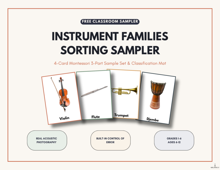 FREE Instrument Families Sorting Sampler | 3-Part Cards & Cut-and-Paste Mat