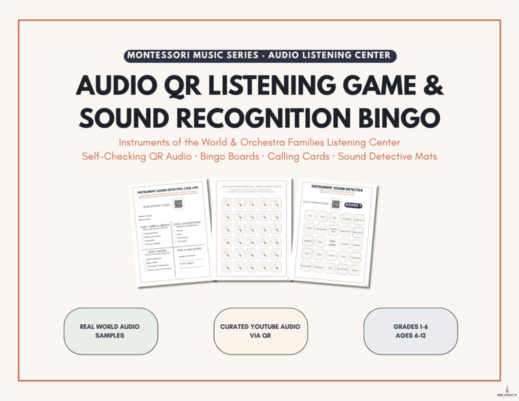 Instrument Families Audio QR Listening Center & Sound Detective Bingo
