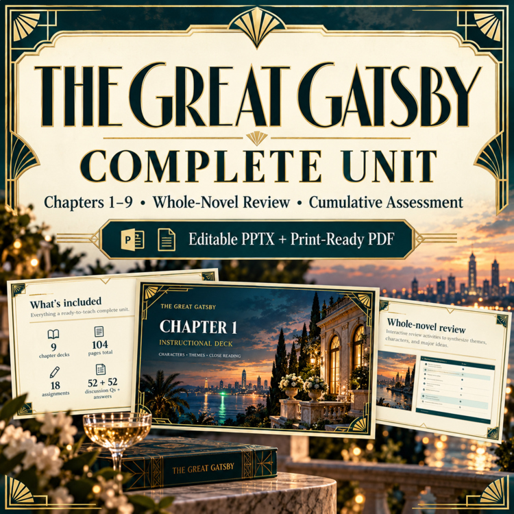 The Great Gatsby Complete Unit | Chapter Lessons, Quizzes, Review & Assessment