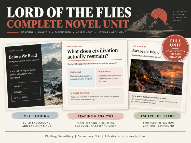 Lord of the Flies Complete Novel Unit | Reading Guide, Quizzes, Test & Essay