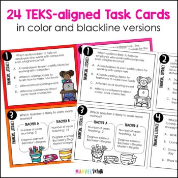 3rd Grade Financial Literacy TEKS STAAR Review Task Cards - Print, image 3