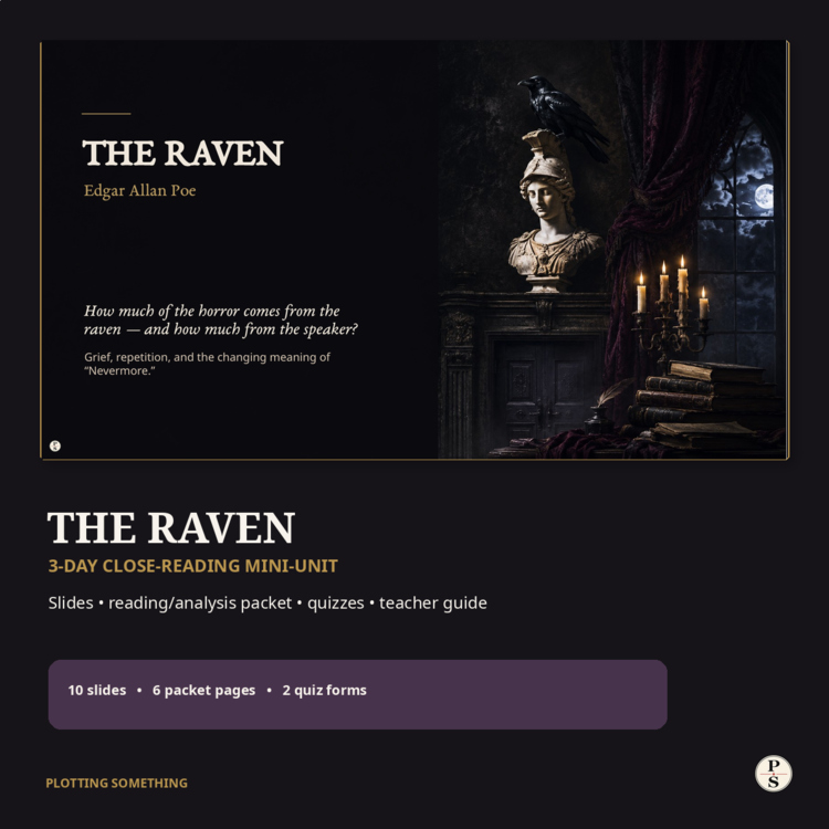 The Raven by Edgar Allan Poe | Close Reading Mini Unit, Analysis & Quizzes