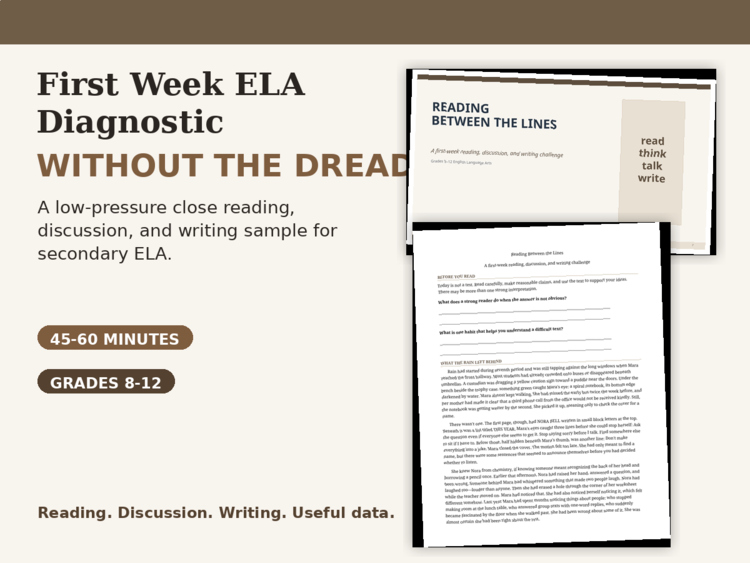 First Week ELA Diagnostic Without the Dread | Close Reading & Writing Sample