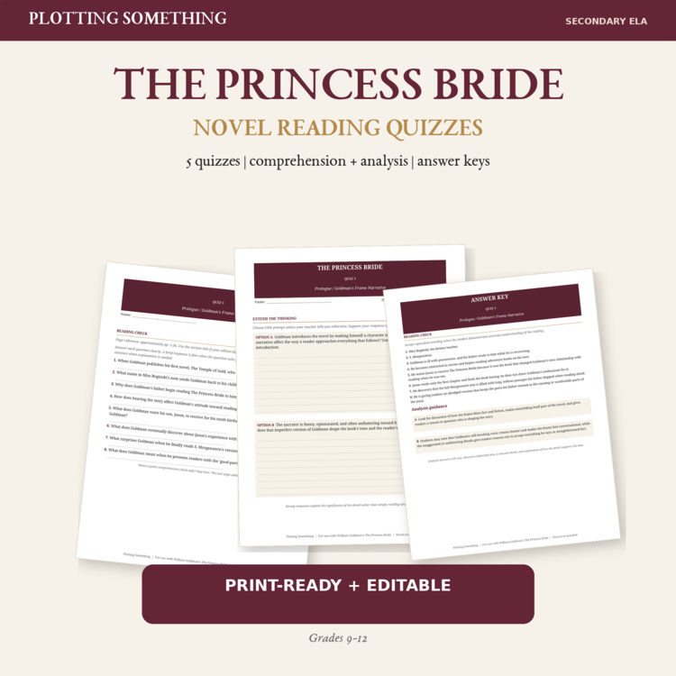 The Princess Bride Novel Quizzes | Reading Checks, Analysis & Answer Keys