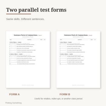 Sentence Parts & Conjunctions Grammar Test | 2 Forms, Review & Answer Keys, image 3