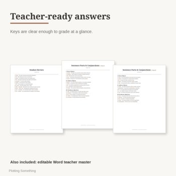 Sentence Parts & Conjunctions Grammar Test | 2 Forms, Review & Answer Keys, image 4